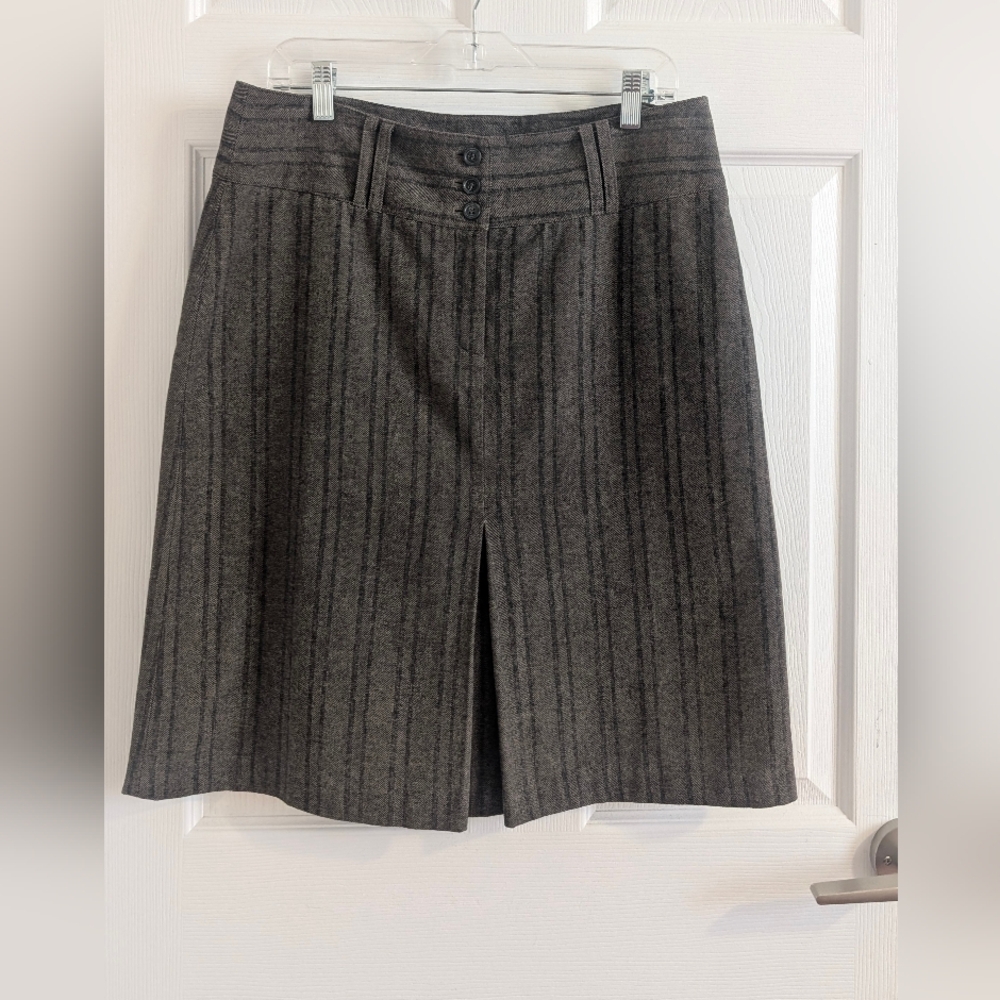 MEXX Herringbone Pinstripe Skirt Sz 10 Charcoal Brown Office Career Professional